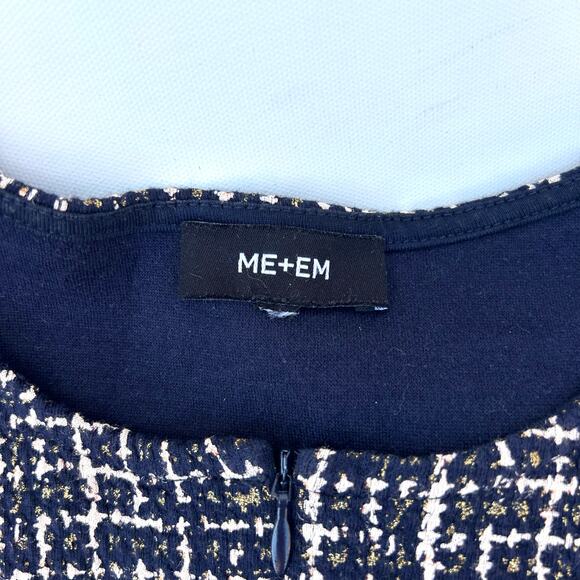 ME+EM Ponte Jacquard Tweed Shift Mini Dress Short 8 Navy Blue Office Work - Picture 9 of 10